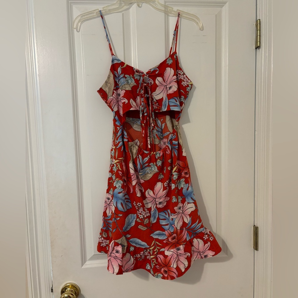 red dress with floral print